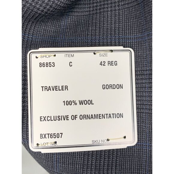 NWT Jos A Bank Travelers Gordon Black Plaid Wool Suit 42R / 37 RY10371 $695 - Picture 6 of 16